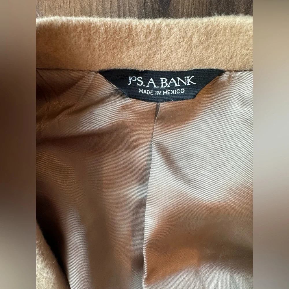 VTG Jos A Bank Camel Hair Coat Mens 43R Tan Wool Overcoat Classic Flawed